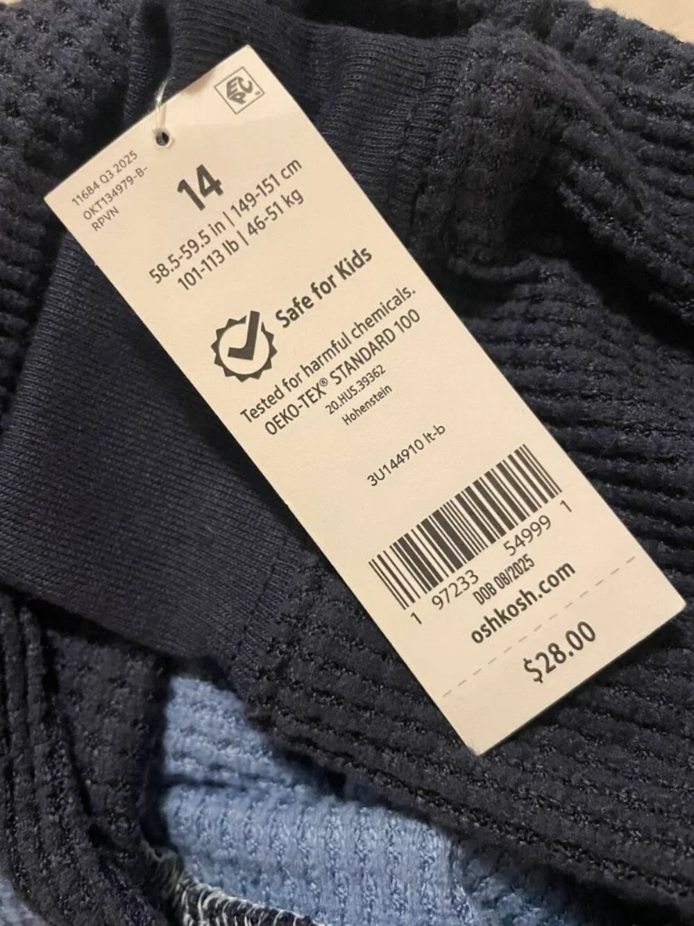 NWT OshKosh B'gosh Boys Blue Waffle Knit Hoodie 14 - Cozy Kidcore Pullover